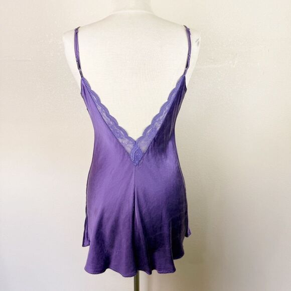 Victorias Secret Silk Purple Y2K Slip Dress Lace Mini - Picture 5 of 7